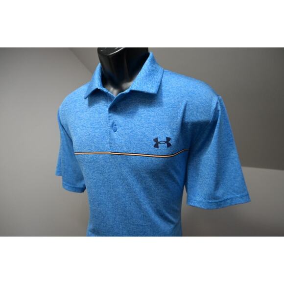 Under Armour Playoff Golf Polo Marled Blue Athletic Golf Shirt Mens Size Large - Picture 3 of 10
